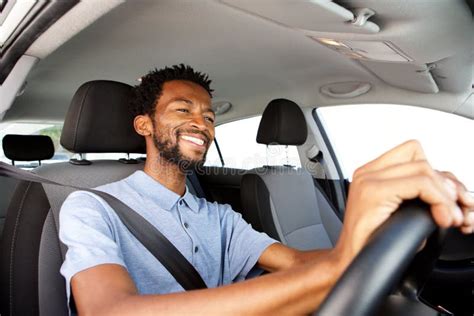 Close Up Happy African American Man Driving Car Stock Image Image Of