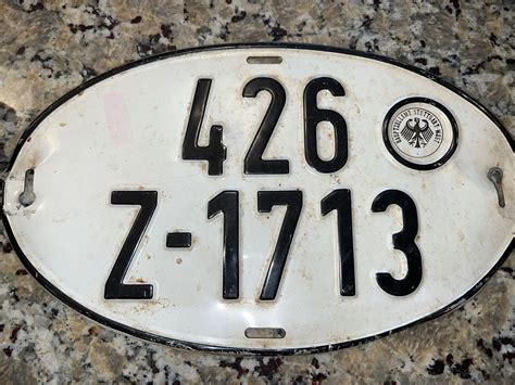Vintage German License Plate Oval Shaped License Plate White
