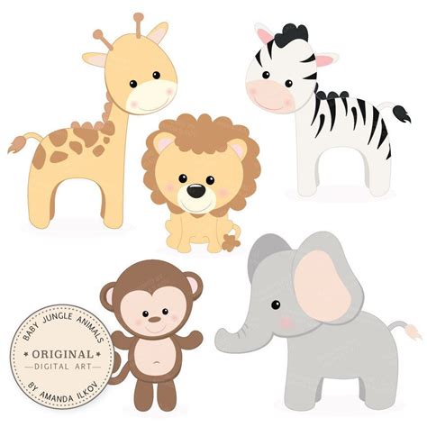 Professional Baby Jungle Animals Clipart And Vector Set