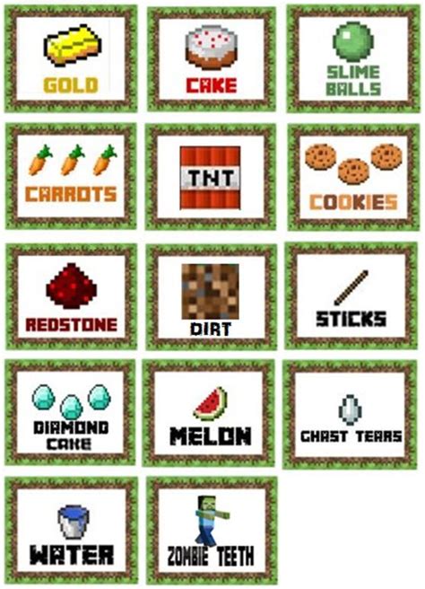 Minecraft Party Printable Food Labels