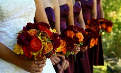 Wedding colors fall bridal bouquets oranges and purple. Pinterest