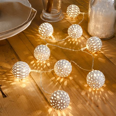 10 Bulb Metal Ball Led String Lights White Uk