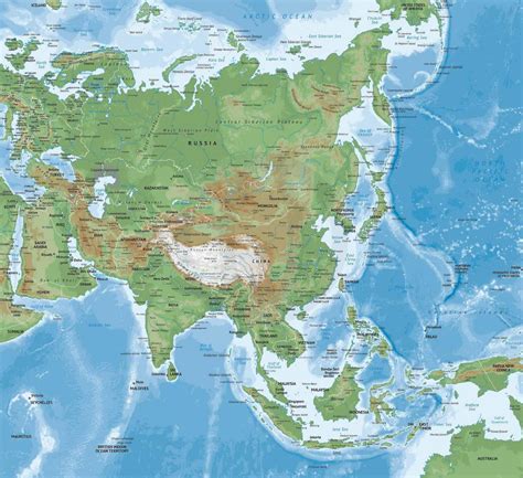Asia Continent Detailed Physical Map Continent Detailed Physical Map