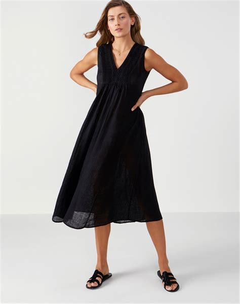 Black Laundered Linen Midi Dress Pure Collection