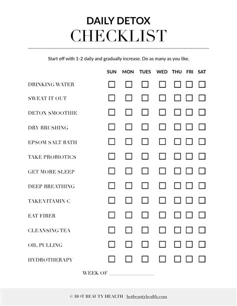 Health And Wellness Free Daily Detox Checklist Printable To Help You