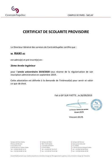 Certificat De Scolarité Provisoire Par Alcuin Fichier Pdf