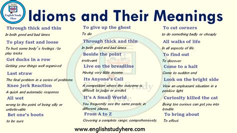 Idioms And Their Meanings English Study Here