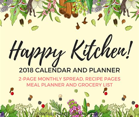 Happy Kitchen 2018 Calendar And Planner Free Printables Printables