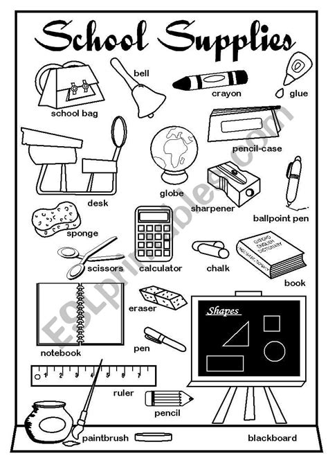 School Supplies Pictionary Esl Worksheet By Gabitza