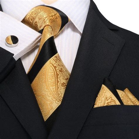 Black And Gold Stripe Paisley Silk Tie Set Jpm1838g Men Dress Well