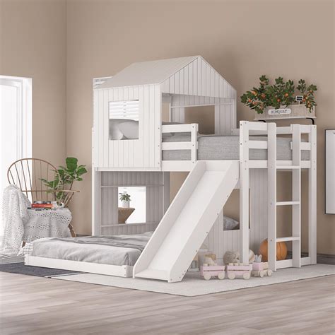 Twin Over Full House Bed Bunk Beds With Slide Wood Bunk Beds With Roof