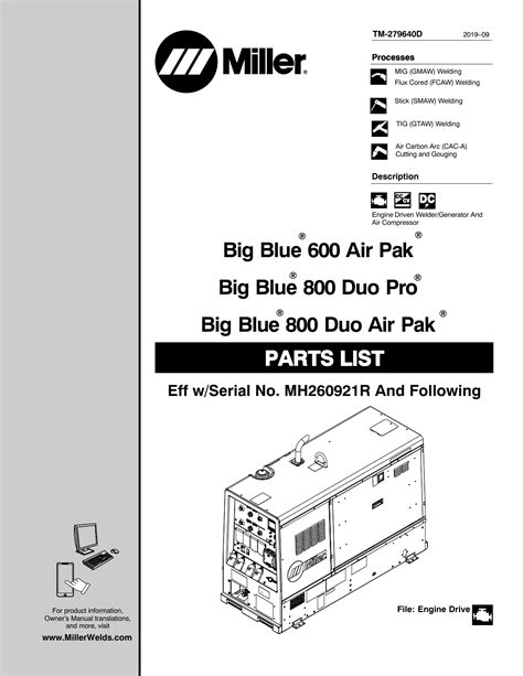 Miller Big Blue 800 Duo Air Pak User Manual Manualzz