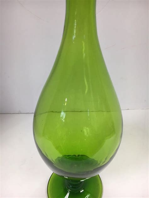 Luscious sapphire blue glass decanter with tall glass stopper. Tall Mid Century Blenko Green Glass Decanter Bottle at 1stdibs