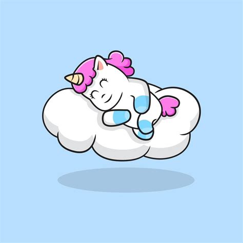 Unicorn Sleeping On Cloud Cute Cartoon Illustration Vector Suitable For