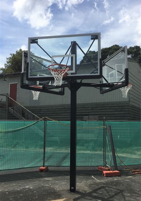 Three Way Basketball Tower With Glass Backboards Mayfield Sports For Tennis Nets And Quality