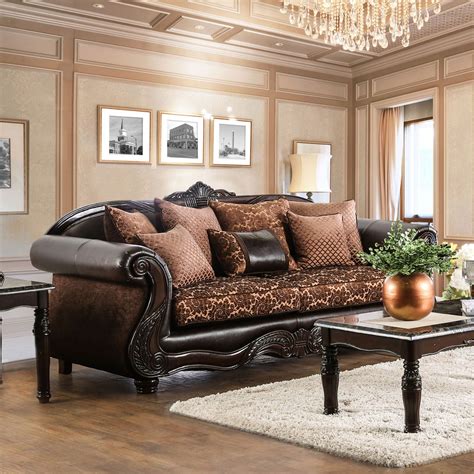 Furniture Of America Maldino Traditional Style Intricate Wood Carved Sofa Idf Sf