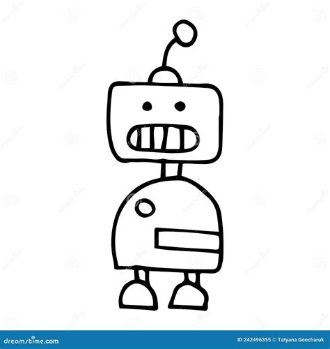 Simple Vector Drawing In Doodle Style Robot Cute Robot Hand Drawn