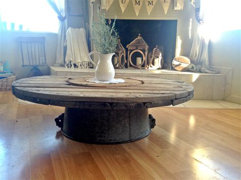 Round coffee tables offer an attractive contrast to the straight lines of most furniture. Round Farmhouse coffee table galvanized bucket! | Rustic ...