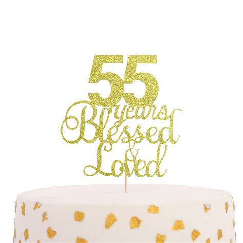Buy Golden 55 Years Blessed Love Cake Topper Golden Glitter Birthday