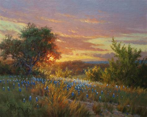 Landscape Oil Painting Of Bluebonnets At Sunset Hagerman Art Blog