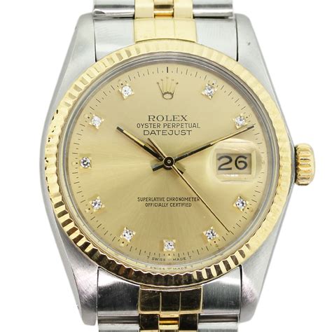 Rolex Datejust 16013 Two Tone Champagne Diamond Dial Mens Watch