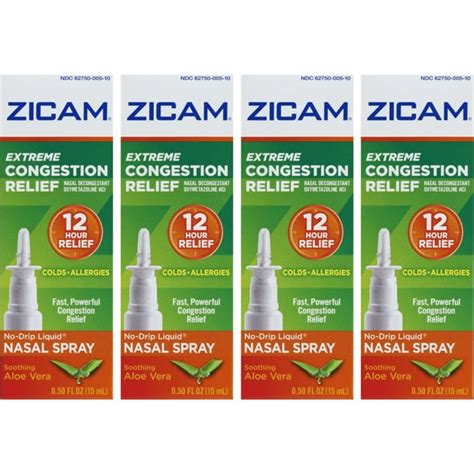 4 Pack Zicam Extreme Congestion Relief Liquid Nasal Spray 050oz Each