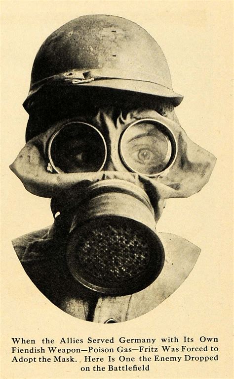 1918 Print German Soldier Gas Mask Helmet Goggles Wwi