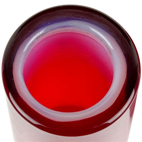 Murano Opalescent Red Italian Art Glass Round Cylinder Flower Vases With Labels For Sale At 1stdibs