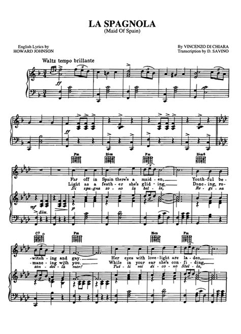 LA SPAGNOLA Piano Sheet music - Guitar chords - Lyrics | Easy Sheet Music