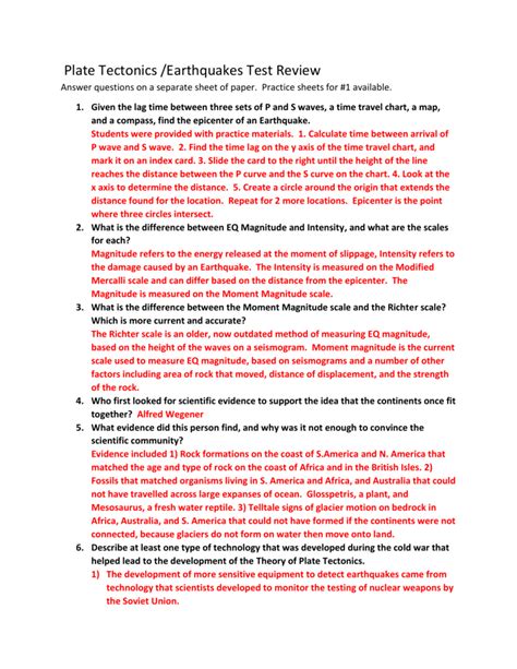 30 plate tectonics worksheet answer key | education template , · understand the different types of plate boundaries. Plate Tectonics /Earthquakes Test Review Answer questions on a