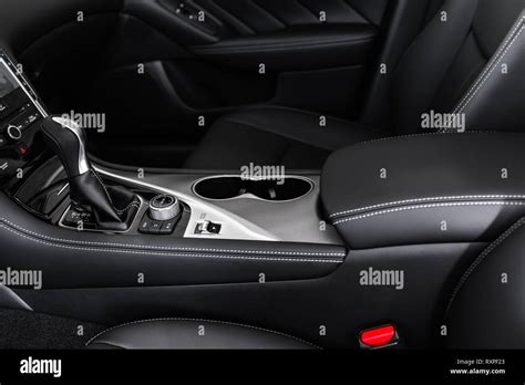Details Of The Car Interior Black Leather Interior Stock Photo Alamy