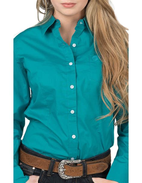 George Strait By Wrangler Womens Solid Turquoise Long Sleeve Western