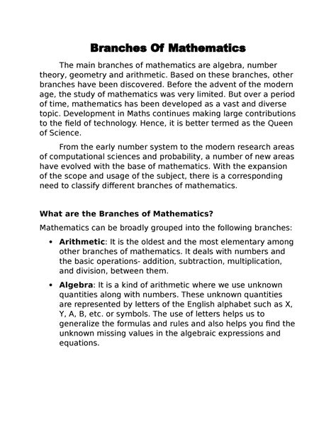 Branches Of Mathematics Branches Of Mathematics The Main Branches Of