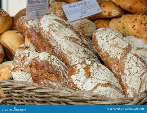 Fresh Bread For Sale At Local Farmers Market Stock Image Image Of