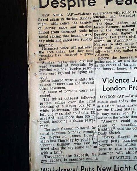 Harlem Race Riots New York City Police Racial Confrontation 1964 Old Newspaper Ebay