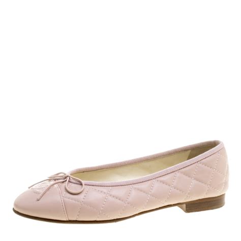 Chanel Light Pink Quilted Leather Cc Bow Ballet Flats Size 36 Chanel