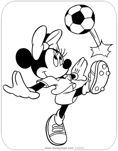Childfun.com has thousands of free crafts and activites to go with these coloring pages. Coloring page of Minnie Mouse playing soccer #minniemouse ...