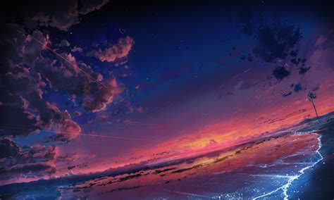 Anime Original Sky Cloud Scenic Beach Sunset Wallpaper Computer Wallpaper Hd Anime Artwork