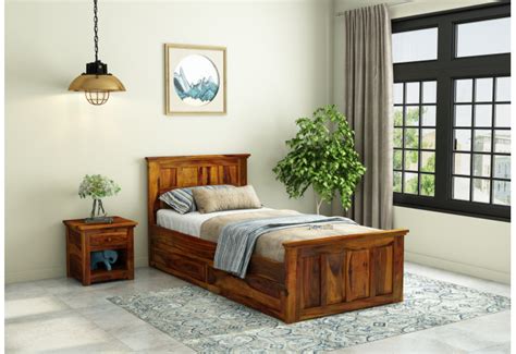 Diwan Bed Buy Ara Wooden Diwan Bed Honey Finish Online At Best