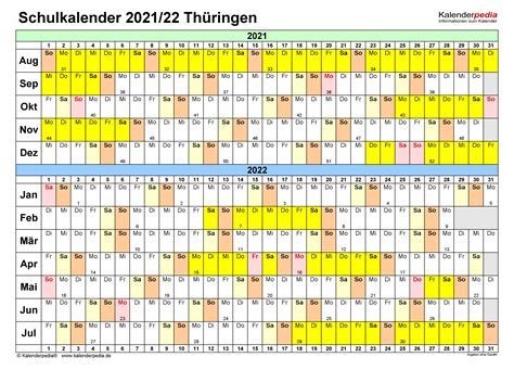 (till exempel vill skriva ut hemma eller. Schulkalender 2021/2022 Thüringen für PDF