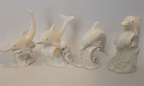 St Of 4 Lenox Dolphins With Waves Figurines Gold Trim Ebay