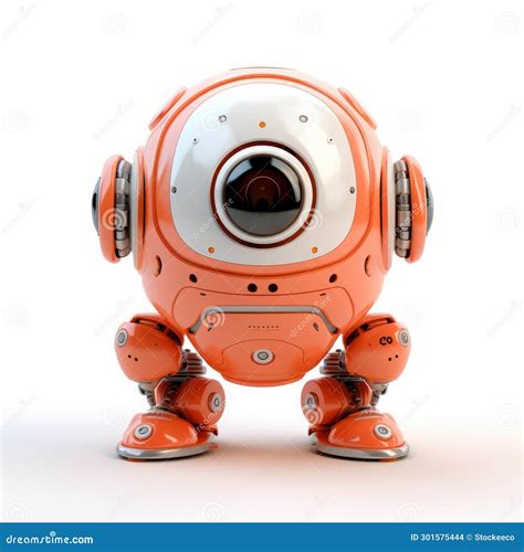 Shiny Orange Robot 3d Character On White Background Stock Illustration