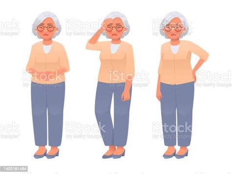 Elderly Woman Is In Pain Headache Menopause Back Pain Mature Woman
