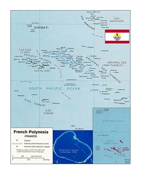 Detailed Political Map Of French Polynesia With Flag French Polynesia