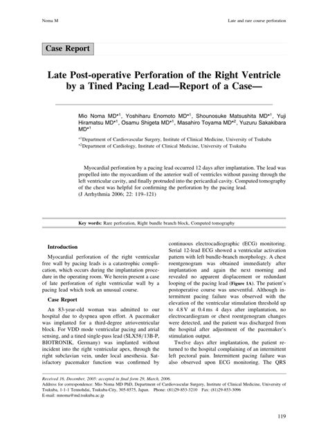 Pdf Late Post Operative Perforation Of The Right Ventricle By A Tined