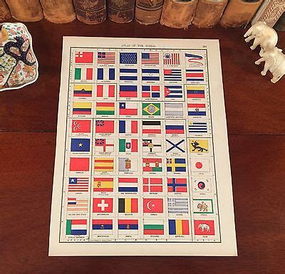 Handsome Original Antique Flags Of World Nations Engraved Atlas