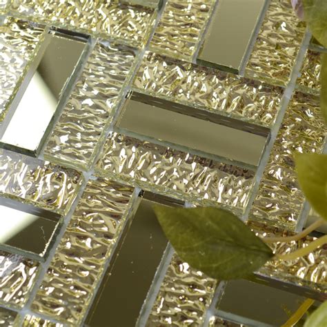 Gold Glass Mirror Tile Backsplash Bathroom Mirrored Mosaic