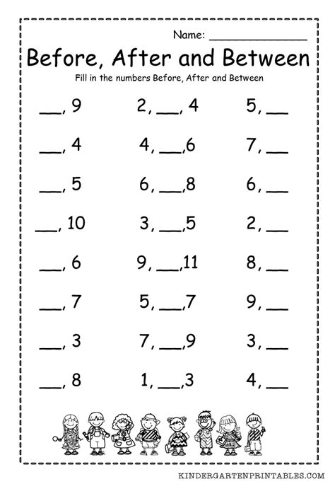 Before After And Between Numbers Worksheets For Kindergarten