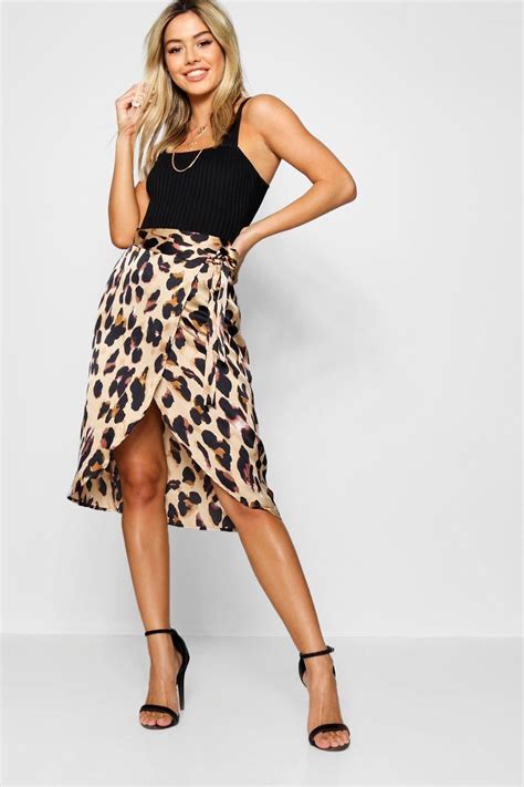 Womens Petite Leopard Print Satin Wrap Midi Skirt Boohoo Uk Petite