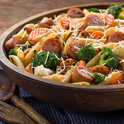 Add sausage and mushrooms and cook about 6 minutes, stirring occasionally, until browned. Smoked Sausage, Pasta, and Veggie Recipe (Easy!) I Bar-S Foods